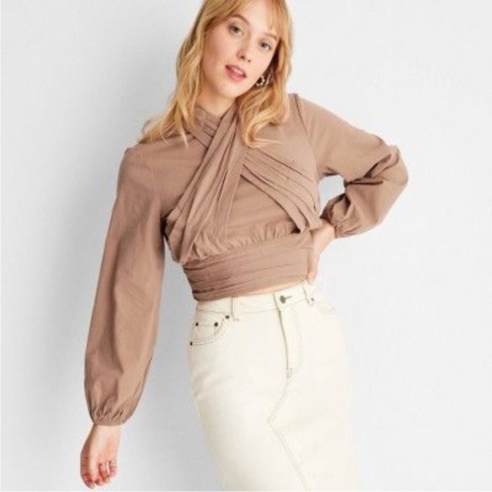 NWT Future Collective Long Sleeve Mock Neck Cross-Front Top